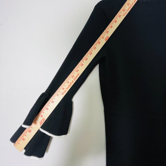 Vince Camuto Knit Dress Women Medium Black Ruffle Sleeve Trim A-Line Career - Picture 7 of 12